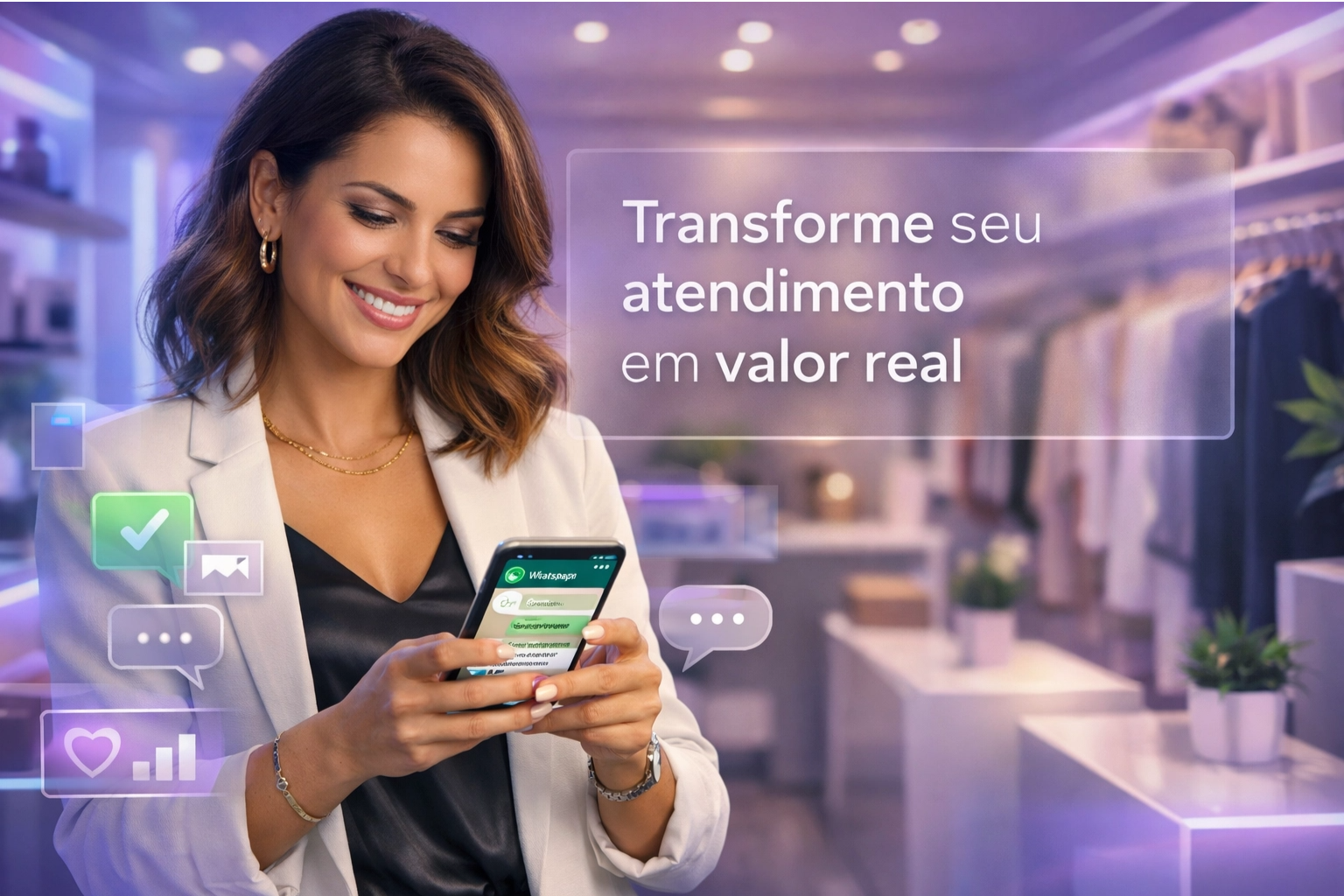 Empreendedora usando WhatsApp para vender